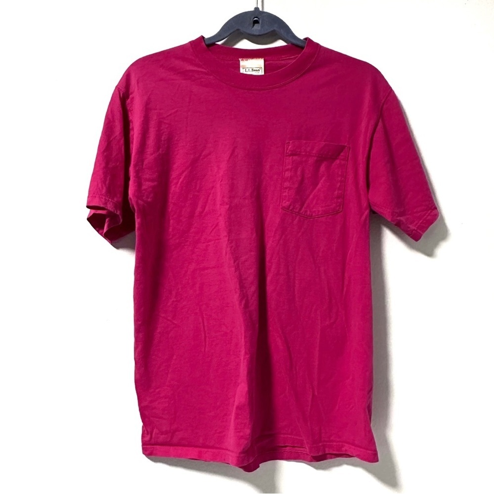 Vintage LL Bean x Russell Hot Pink Crewneck Pocket T-Shirt Mens Size Medium Tall